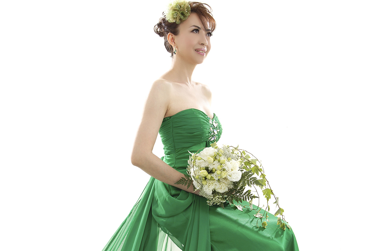 Vestito Verde Abito Donna Cerimonia Fiori