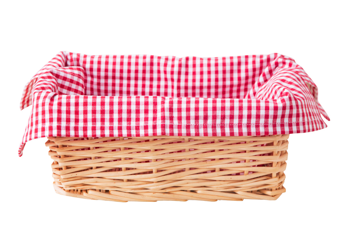 cestino vimini tessuto quadretti bianchi rossi