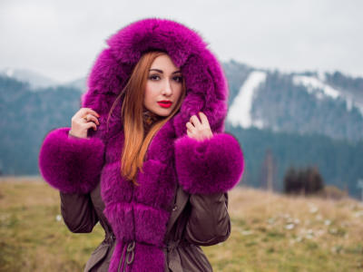 donna pelliccia giacca viola parka