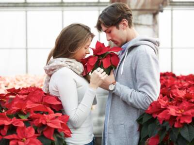 coppia sceglie annusa stella di natale