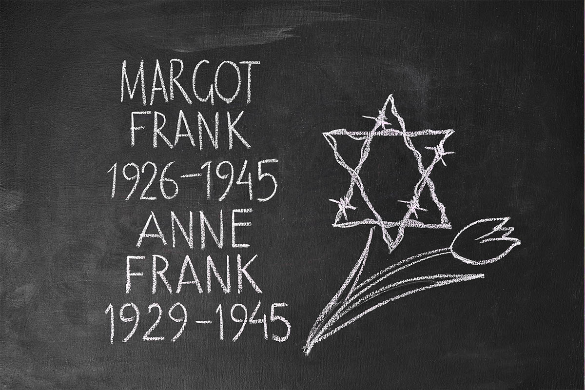 Lavagna con scritto Anne Frank e Margot Frank
