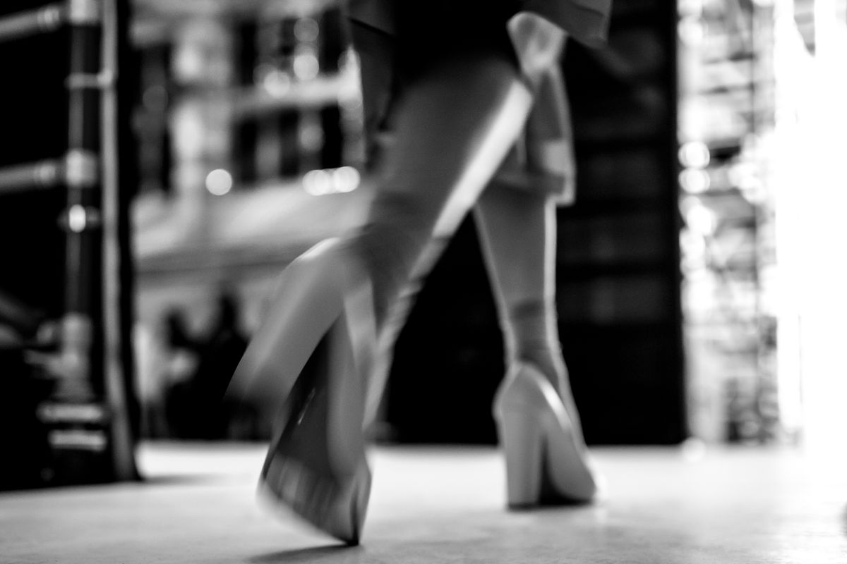 Model with heels on the catwalk