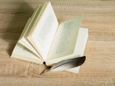 Libro aperto penna piuma