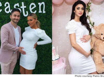 Donna con vestito premaman per baby shower