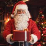 Babbo Natale con un regalo in mano