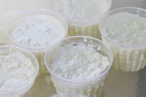 Ricotta all'interno di cestini di plastica