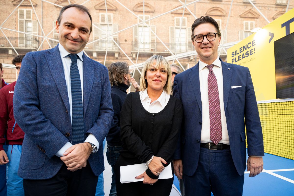 Stefano Lo Russo, Marina Chiarelli e Davide Nicco all'incontro con atleti olimpici e paralimpici a Casa Tennis durante le Nitto ATP Finals 2024, 15 novembre 2024 a Torino, Italia. (Foto di Giorgio Perottino/Getty Images per Città di Torino)
