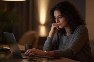 Donna serena in un ambiente luminoso con candele e taccuino, simbolo delle testimonianze su Vittoria Bianchi