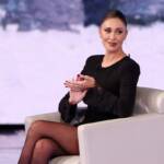Belen Rodriguez in total black ospite a Che Tempo che Fa