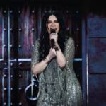 Laura Pausini sul palco del Movistar Arena di Madrid durante il concerto