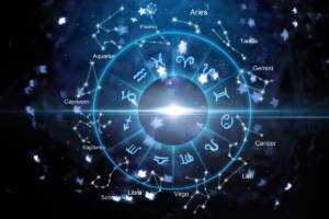 Rappresentazione dei segni zodiacali su uno sfondo di cielo notturno.