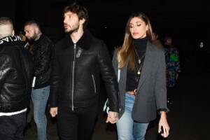 Stefano De Martino e Belen Rodriguez alla sfilata di Marcelo Burlon County of Milan durante la Milano Fashion Week 2020.