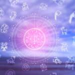 Rappresentazione dei segni zodiacali su uno sfondo di cielo al tramonto.