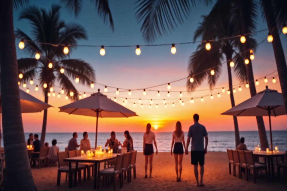 Festa in spiaggia al tramonto