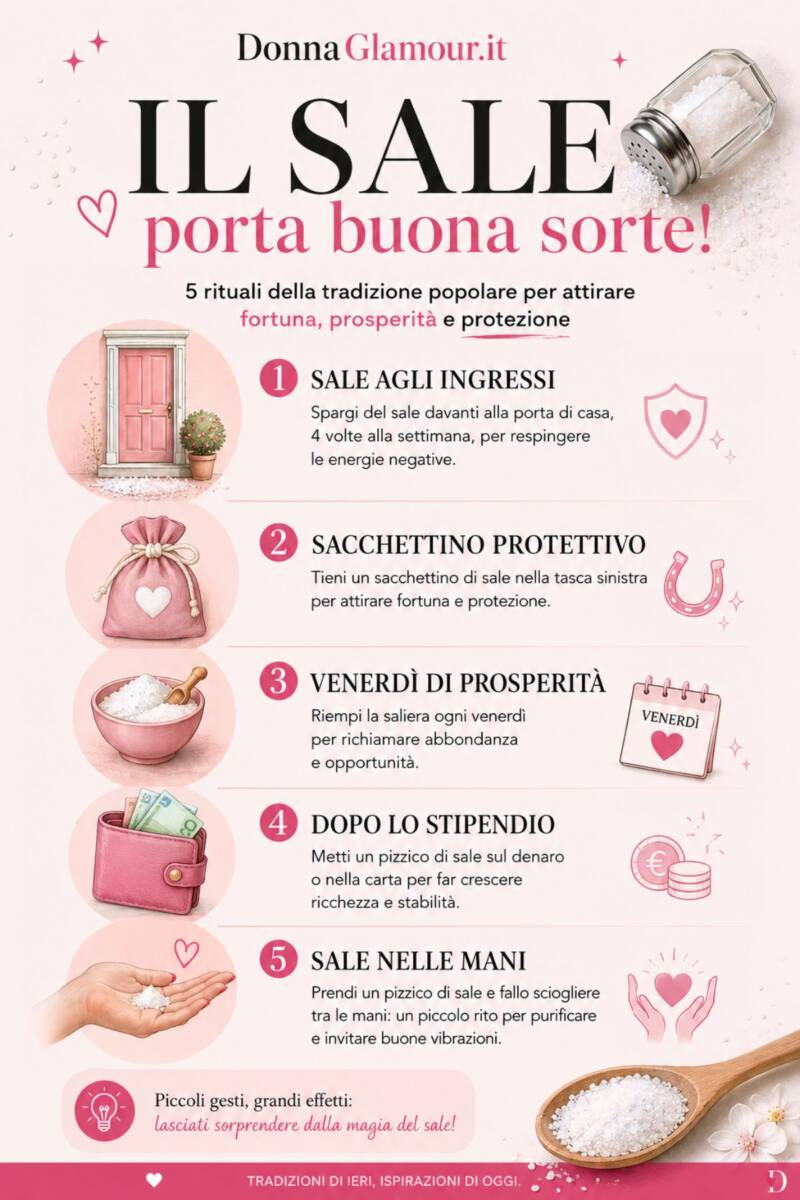 Infografica sale, 5 rituali per attirare fortuna, prosperità e protezione.