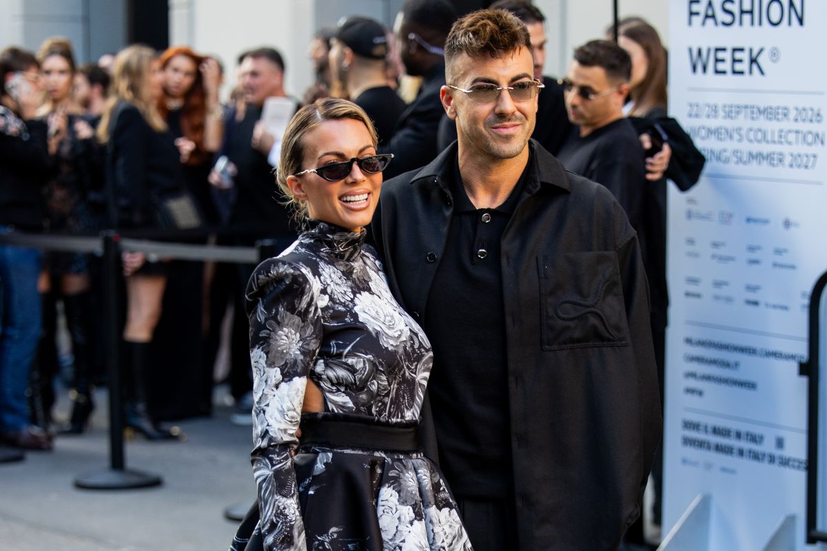 Ludovica Pagani e Stephan El Shaarawy in total look nero all'evento Roberto Cavalli